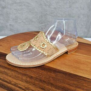 Jack Rogers Jacks Flat Sandal 6 Cork Metallic Gold Classic Leather Quality Boho